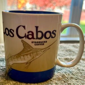 Starbucks Los Cabos Fish Mug - Blue and Cream Collectible 16 oz EUC